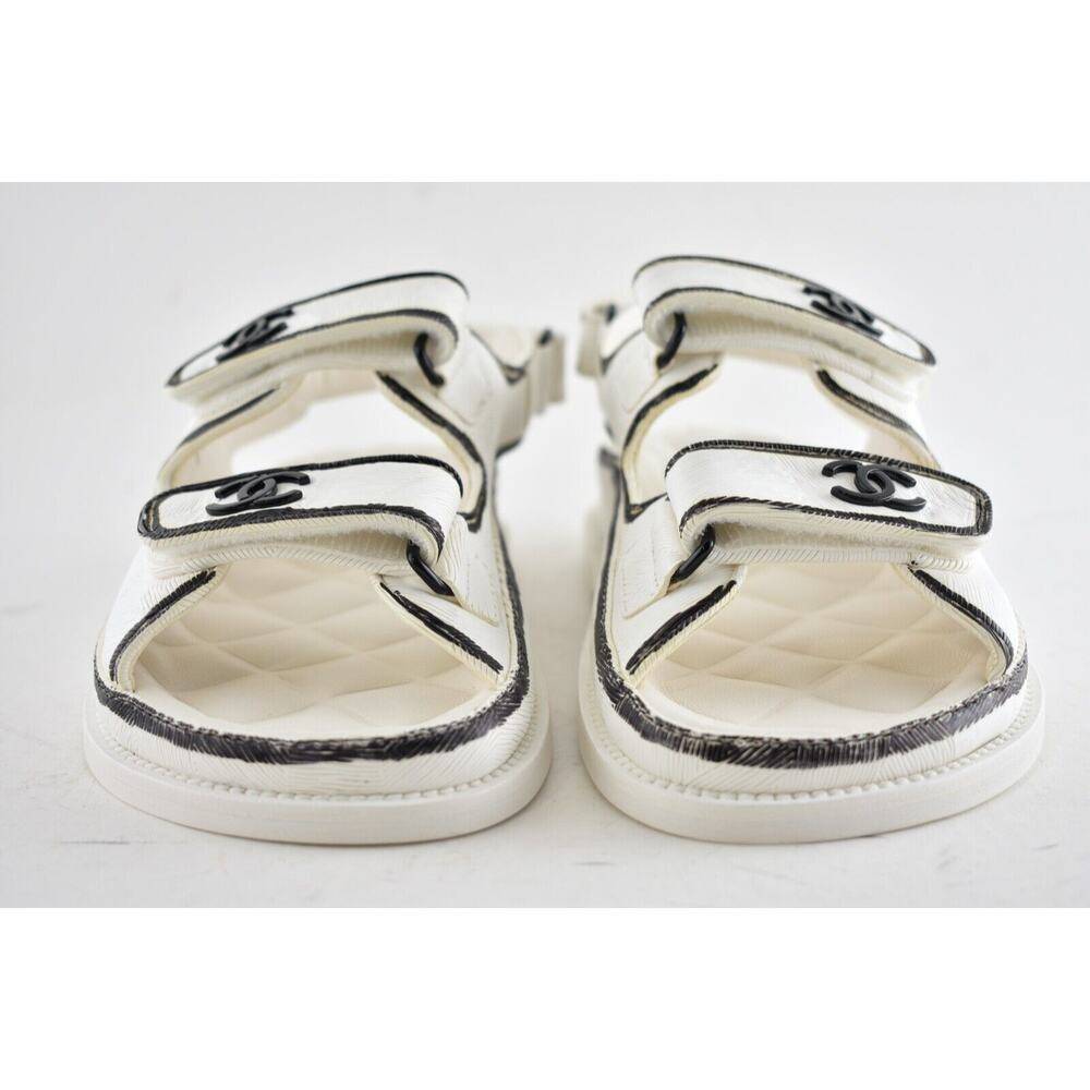 Chanel 22C White Black Graffiti CC Logo Mule Slide Strap Flat Dad Teva Sandal 36 - Picture 6 of 12